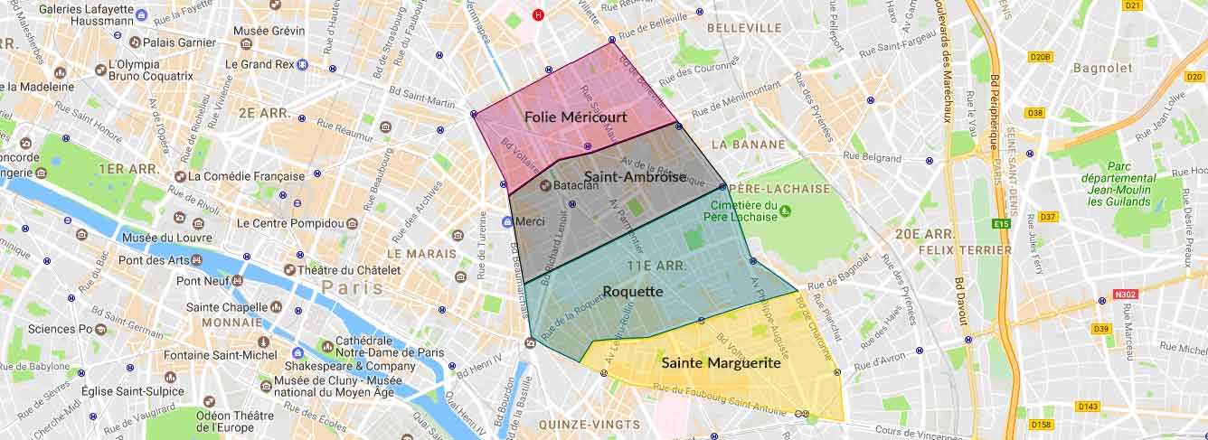 Plan des quartiers du 11e arrondissement de Paris